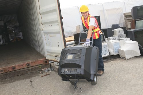 Professional waste removal service team at work